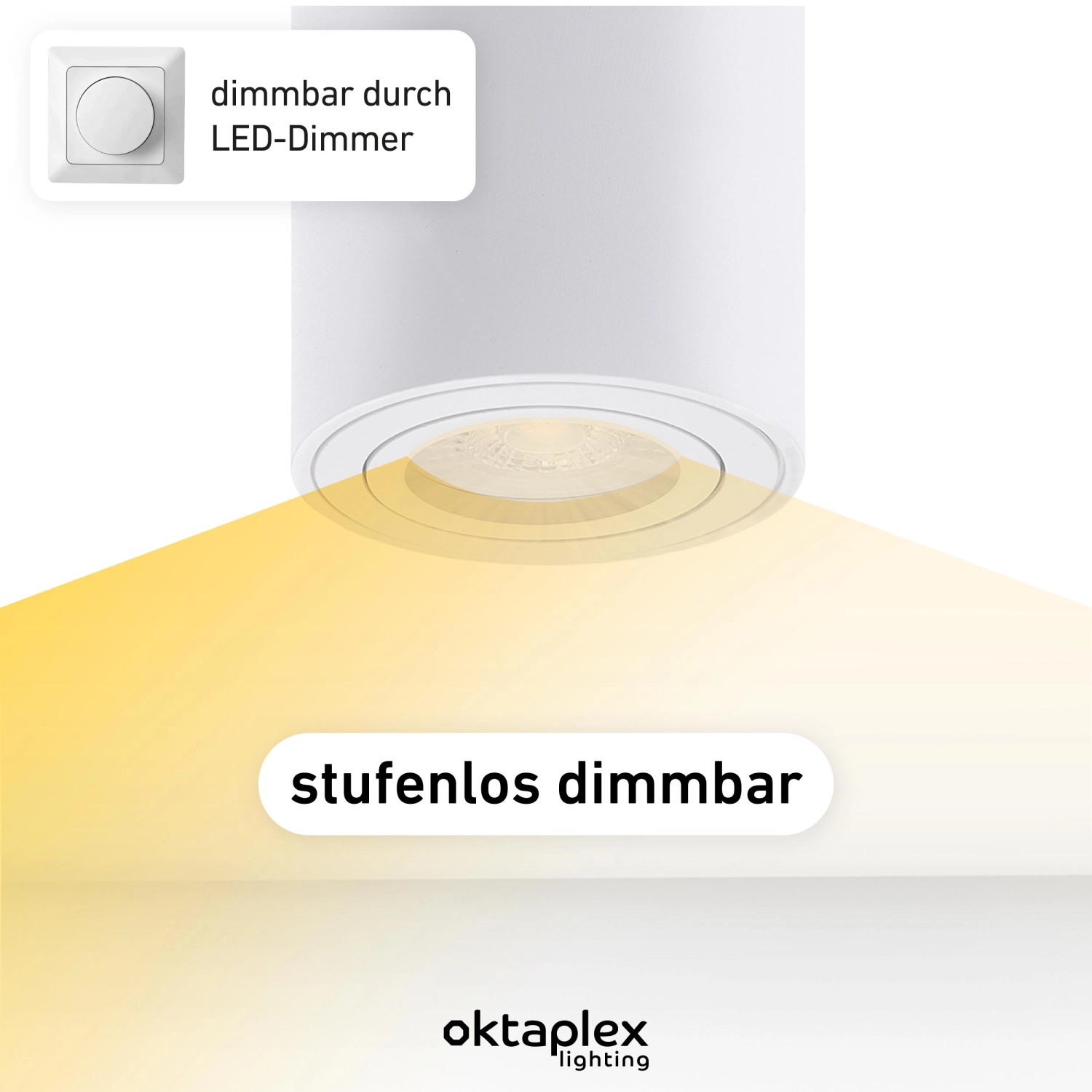 Oktaplex Lile Aufbauspot 3er Set, dimmbar, neutralweiß, Alu weiß. Lampen und Leuchten für Innenräume.