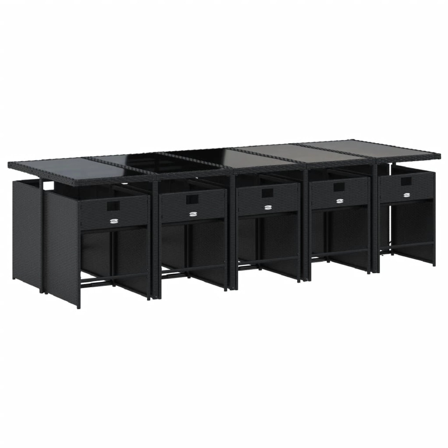 Schwarze vidaXL Garten-Essgruppe (11-tlg) aus Polyrattan mit Tisch, Stühlen und Kissen. Gartenmöbel-Set.