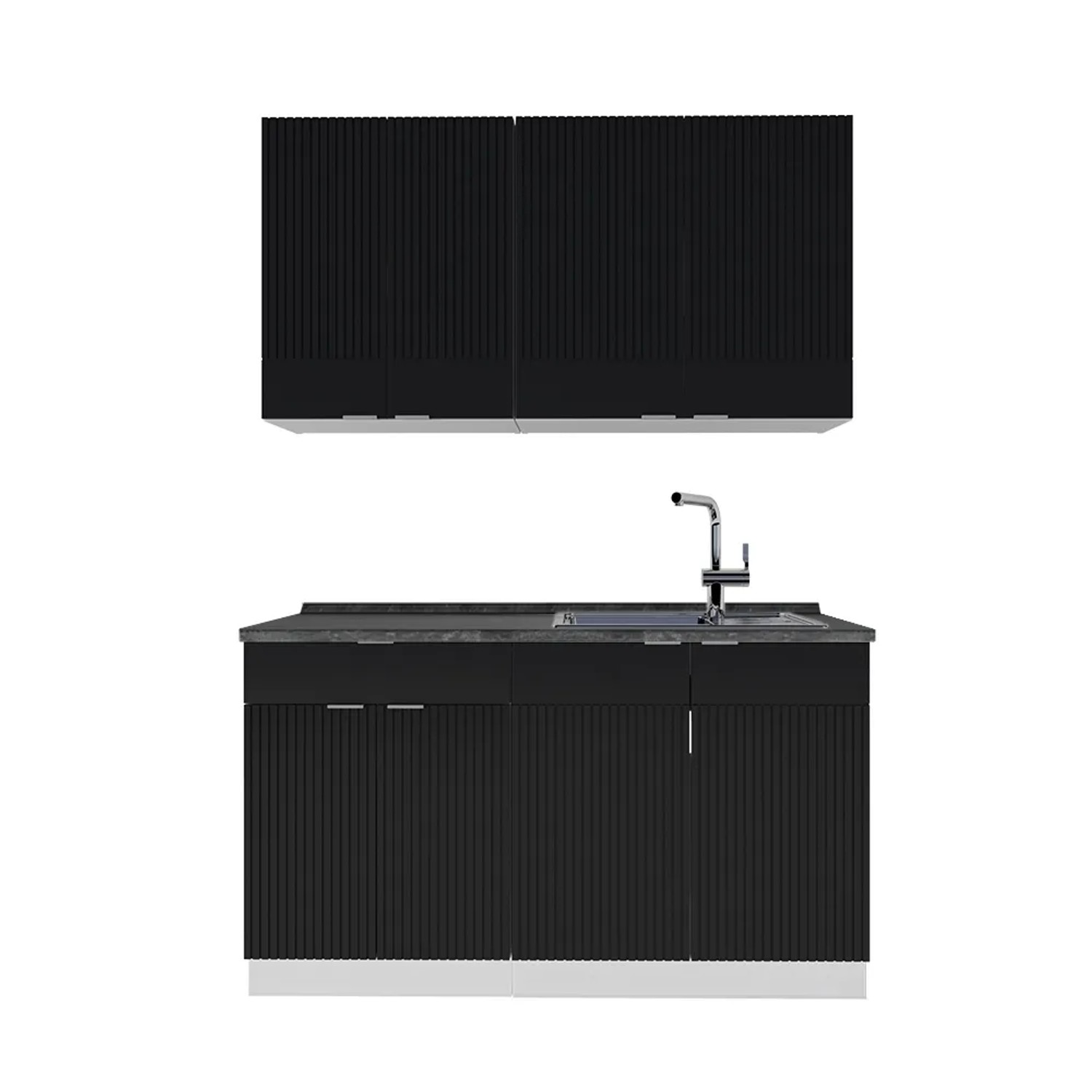 Vicco Fame-Line Singleküche Schwarz gestreift/Weiß 140 cm AP Anthrazit ohne E-Geräte