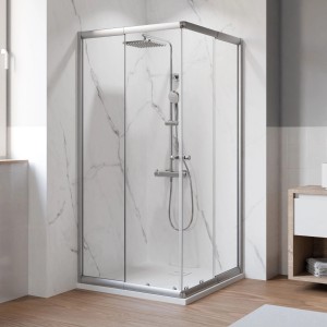 Breuer Eckeinstieg Ektos mit Schiebetür Klarglas 4-teilig 180 cm x 90 cm Silber