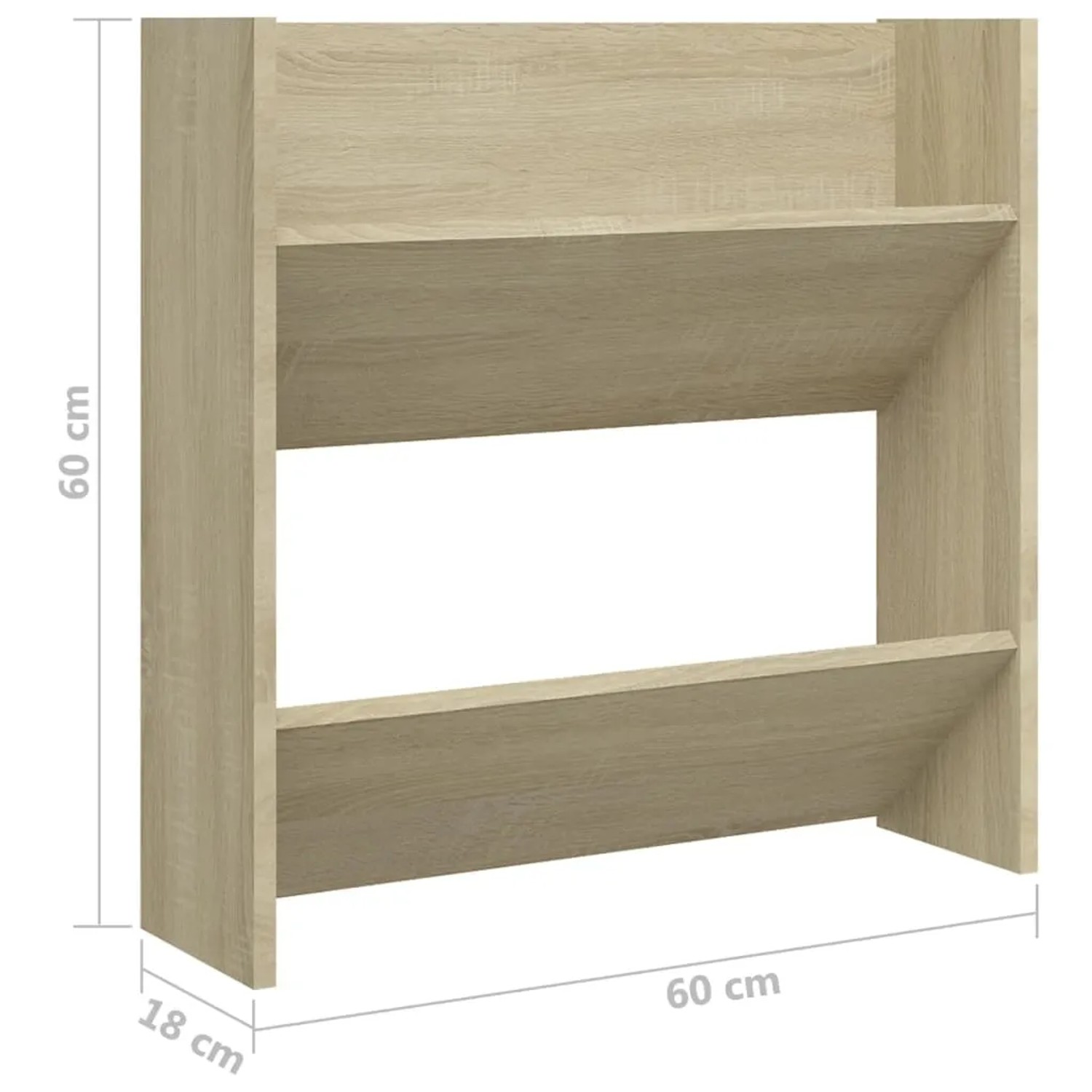 Wand-Schuhschrank Sonoma-Eiche, 60x18x60 cm, Holzwerkstoff. Schuhkommode mit zwei Kippböden.