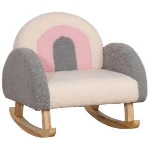 Graues HOMCOM Kindersofa/Schaukelstuhl mit Lammfellimitat und Regenbogen-Design.