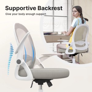 Rattantree Ergonomischer Drehstuhl mit Netzrücken Klapparmlehnen Höhenverstellbar Grau