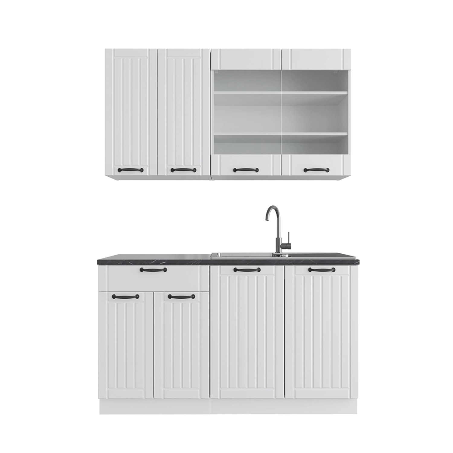 Vicco Fame-Line Singleküche Weiß Landhaus/Weiß 140 cm AP Anthrazit günstig online kaufen