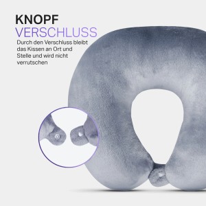 Bestlivings Nackenrolle, hellgrau, mit Knopfverschluss. Ideal für Reise und Entspannung.
