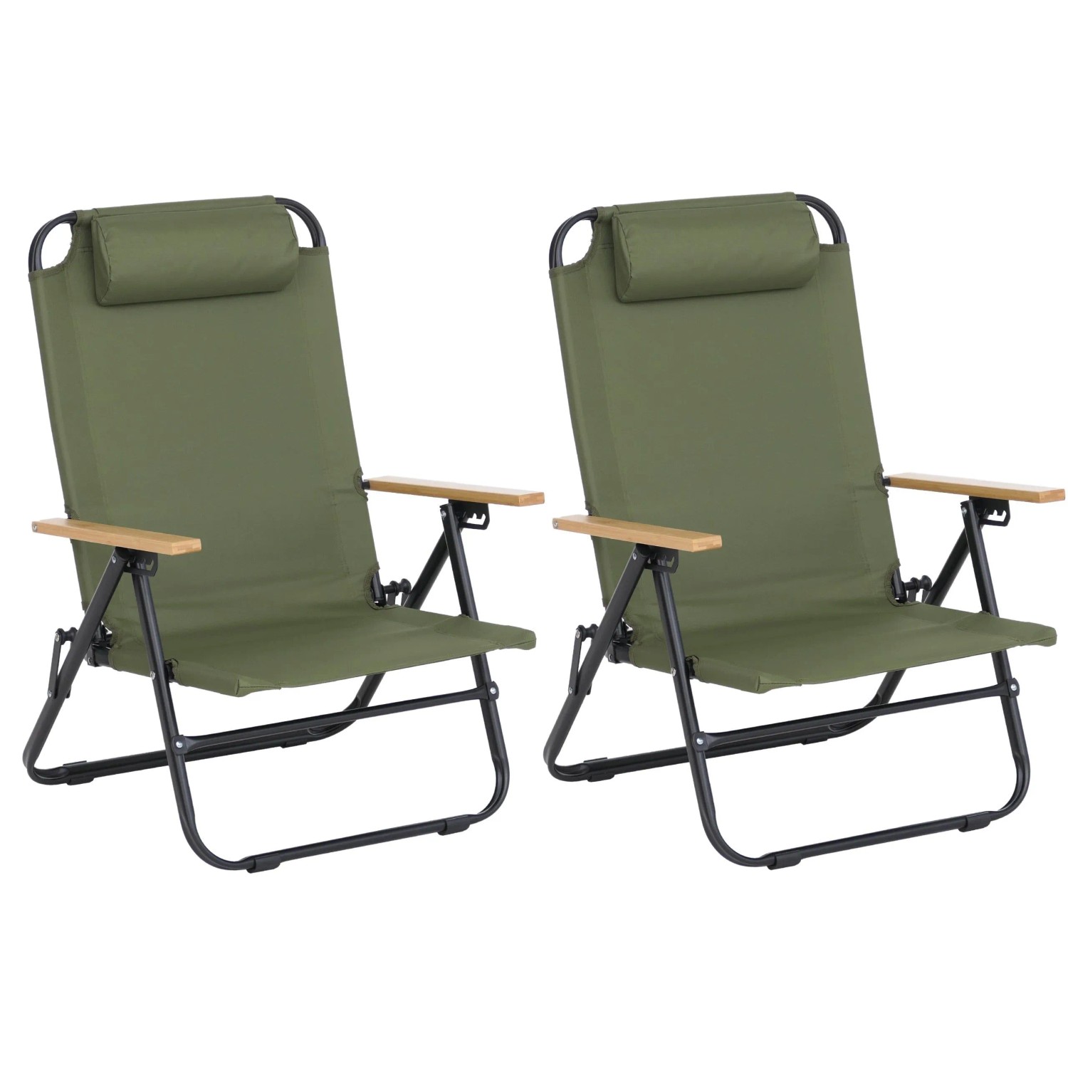 MCW 2er-Set Campingstuhl Q44 Klappbar Verstellbar Outdoor Metall Stoff Grün