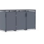 Anthrazitfarbene Mülltonnenbox aus pulverbeschichtetem Metall für 3 Mülltonnen. Stilvolle Abfallaufbewahrung im Garten.