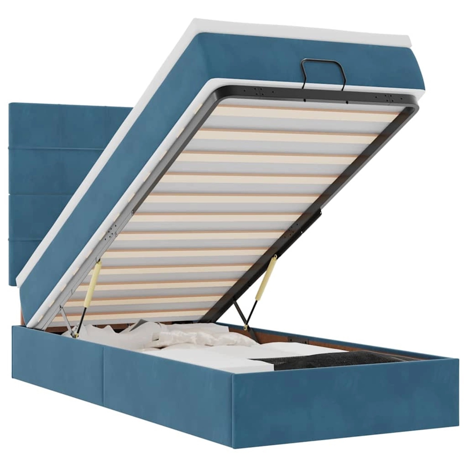 vidaXL Ottoman-Bett mit Matratzen & LEDs Dunkelblau 100x200 cm Samt 3314304