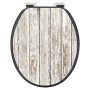 Banjado WC-Sitz Anthrazit mit weißem Holz Motiv, Absenkautomatik und Soft Close Funktion.