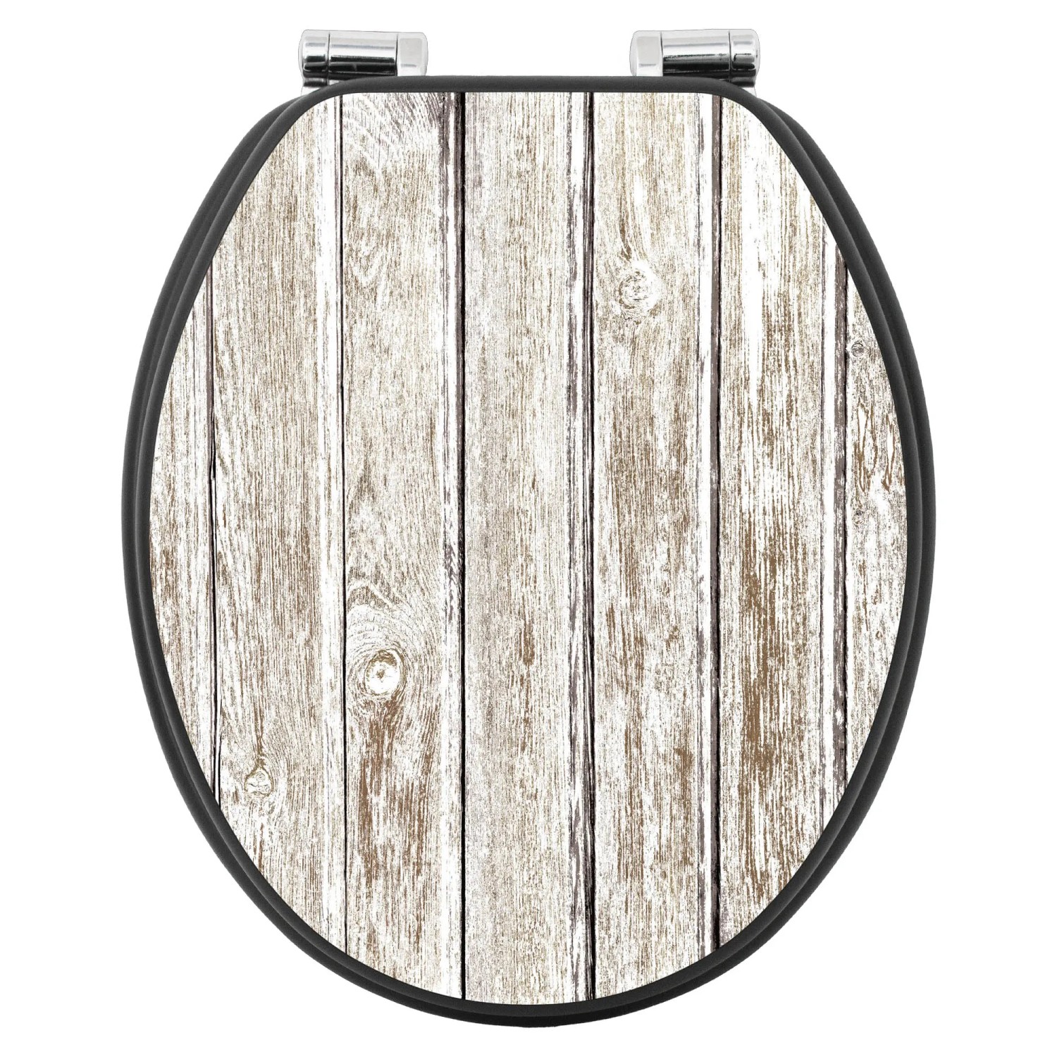 Banjado WC-Sitz Anthrazit mit weißem Holz Motiv, Absenkautomatik und Soft Close Funktion.