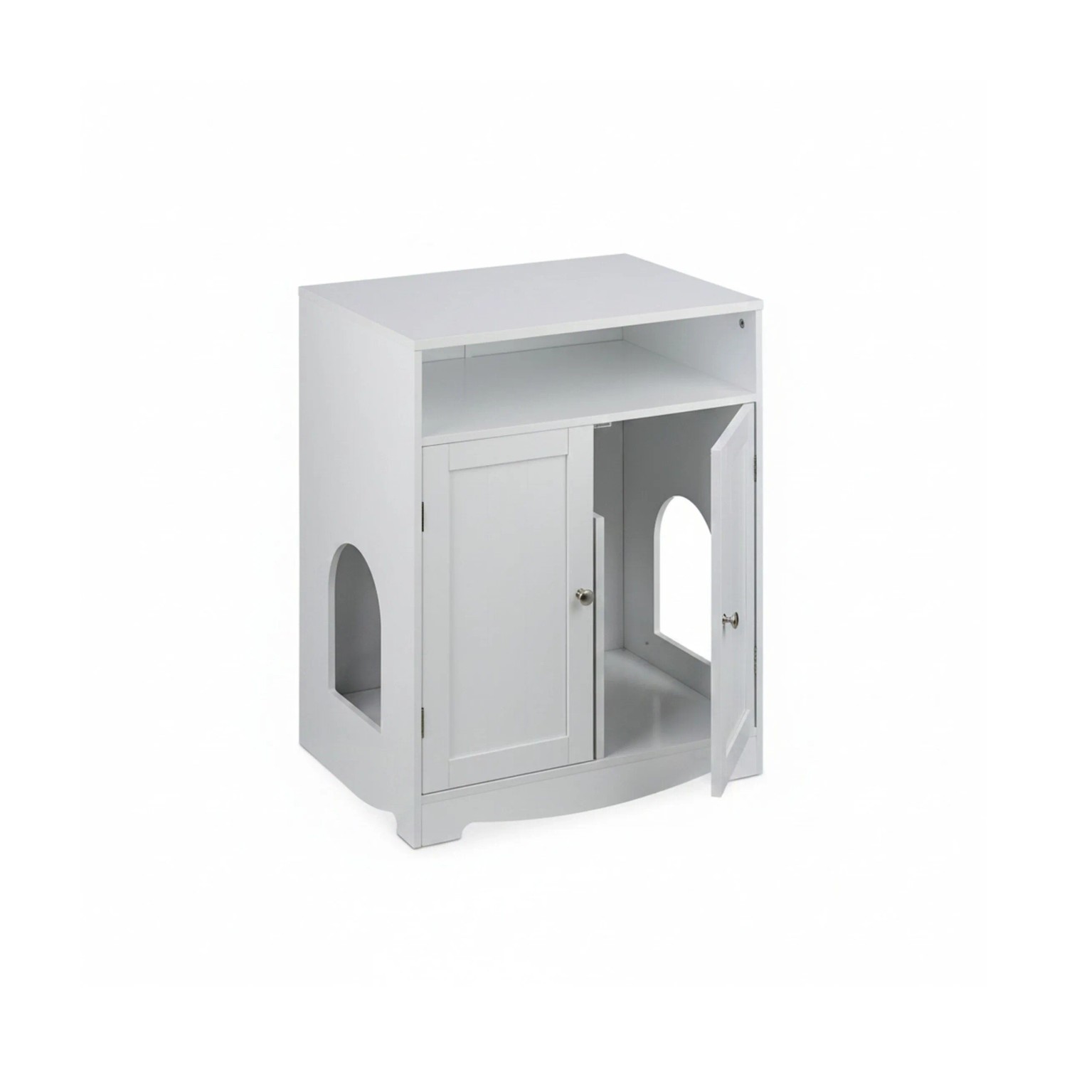 Relaxdays Katzenschrank MDF Zink Weiß Mit Tür 73,5 cm x 60 cm x 43,5 cm