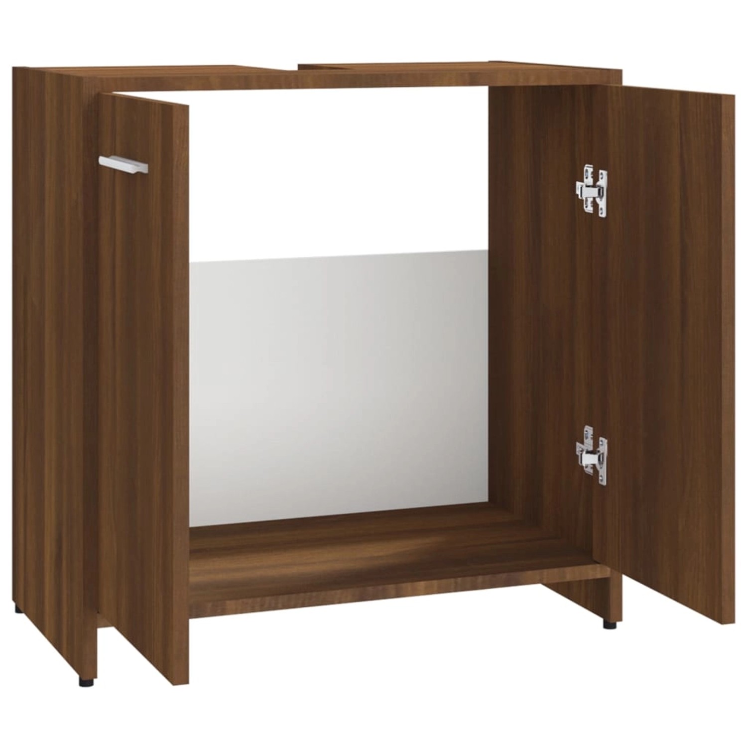 vidaXL Badezimmerschrank in Braun Eichen-Optik, 60x33x60 cm, mit zwei offenen Türen.