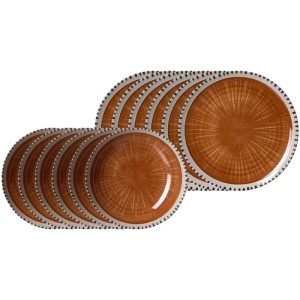 Ritzenhoff & Breker Natura Tafelservice 12-teilig aus Steinzeug, braun mit Holzstruktur-Dekor. Enthält Speise- und Suppenteller.
