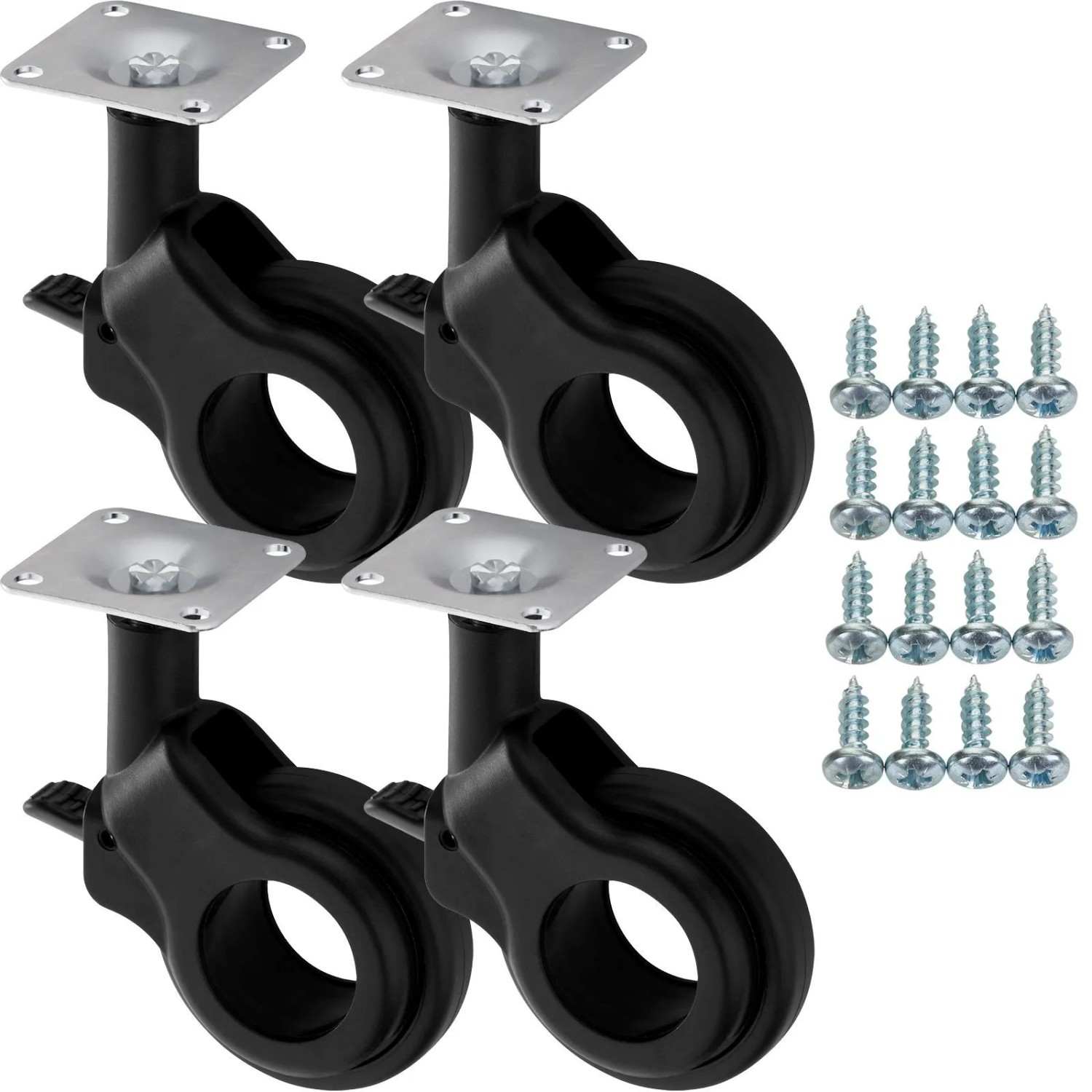 SOTECH 4 Stück Möbelrolle BONN Ø60 mm Schwarz mit Bremse inkl. Schraubenset