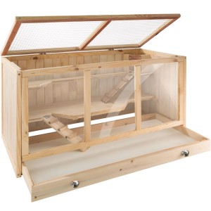 Tectake Nagerkäfig Goldie aus Holz mit 3 Etagen, Rampen und Plexiglasscheiben.