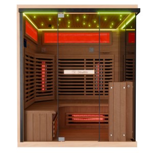 Dewello Infrarotkabine Kenora für 3 Personen mit Vollspektrum- und Karbonstrahlern aus Hemlockholz.