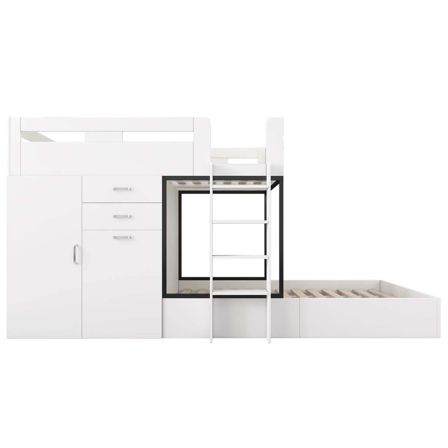 Merax Hochbett 90 x 200 cm mit Schreibtisch Garderobe Schublade Weiß
