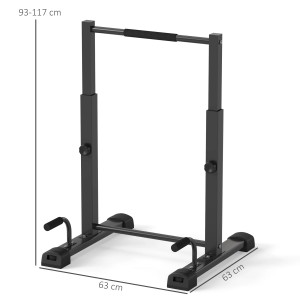 Schwarze SPORTNOW Dip Station aus Stahl, höhenverstellbar (93-117cm), mit Push-up-Griffen.