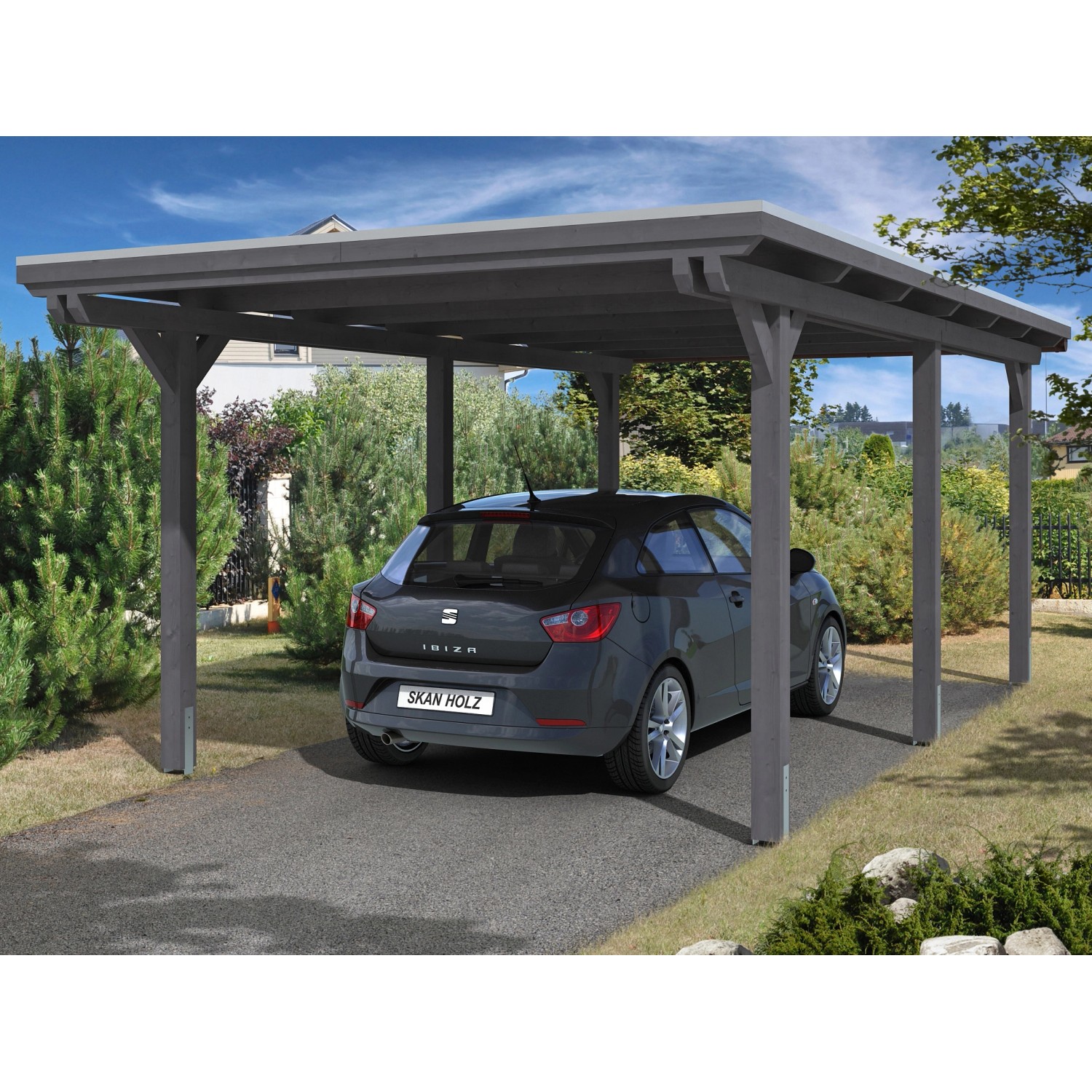 Skan Holz Carport Emsland 354 cm x 604 cm Schiefergrau Alu-Dachplatten günstig online kaufen