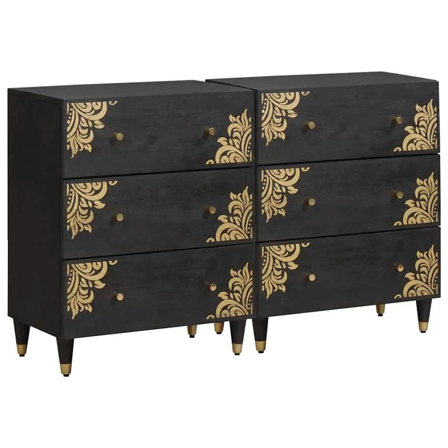 vidaXL Sideboard 2 Stk Schwarz 60 x 33 x 75 cm Massivholz Mango 3310157 günstig online kaufen