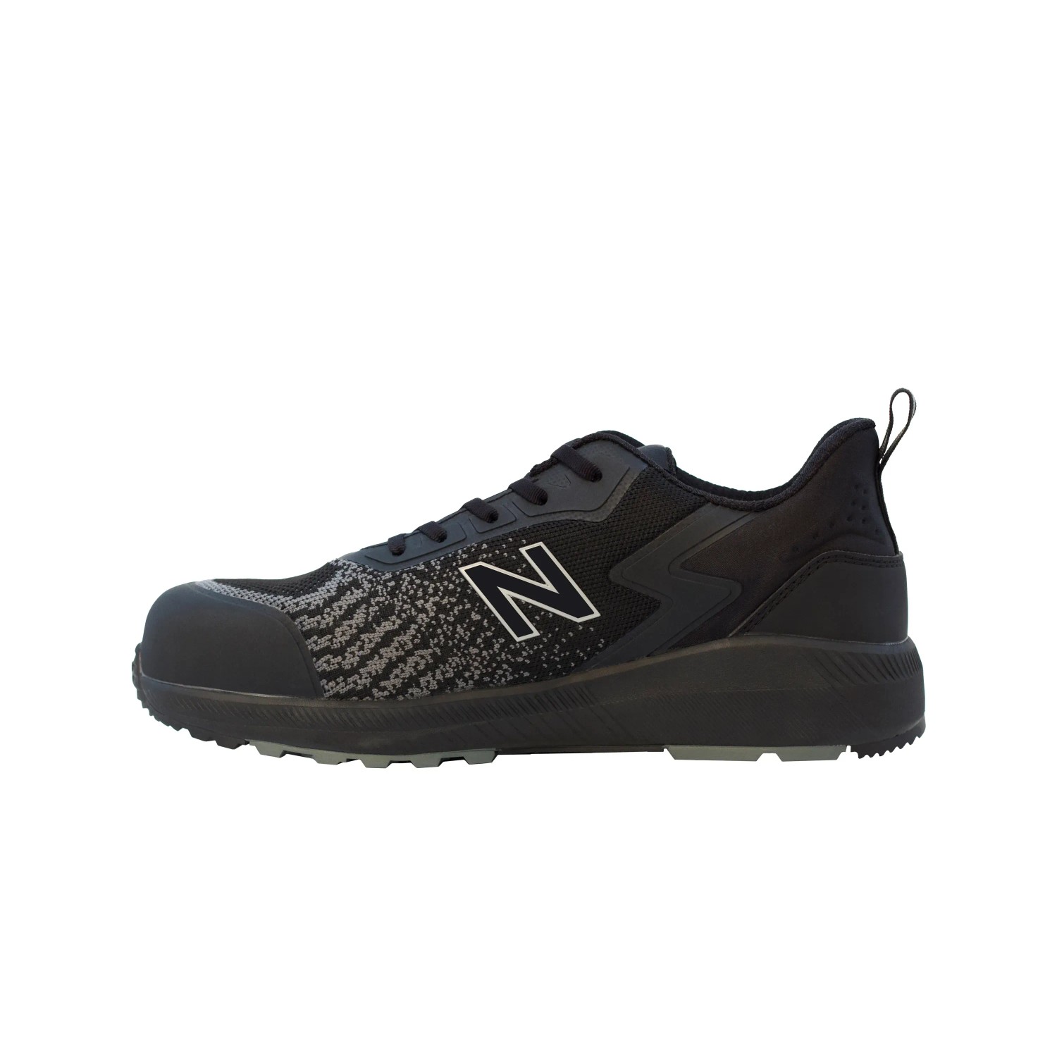 Schwarzer New Balance Speedware Sicherheitsschuh S1 P Gr. 40, seitliche Ansicht.