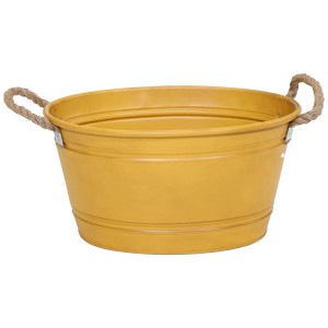 Gelbe M Collections Zinkwanne Beat Oval Rope, 25x42x64 cm, Pflanzkübel mit Seilgriffen.
