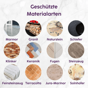 Hotrega Fleckschutz für Marmor, Granit, Naturstein, Schiefer, Keramik, Feinsteinzeug, Fugen. Steinschutz & Steinpflege.