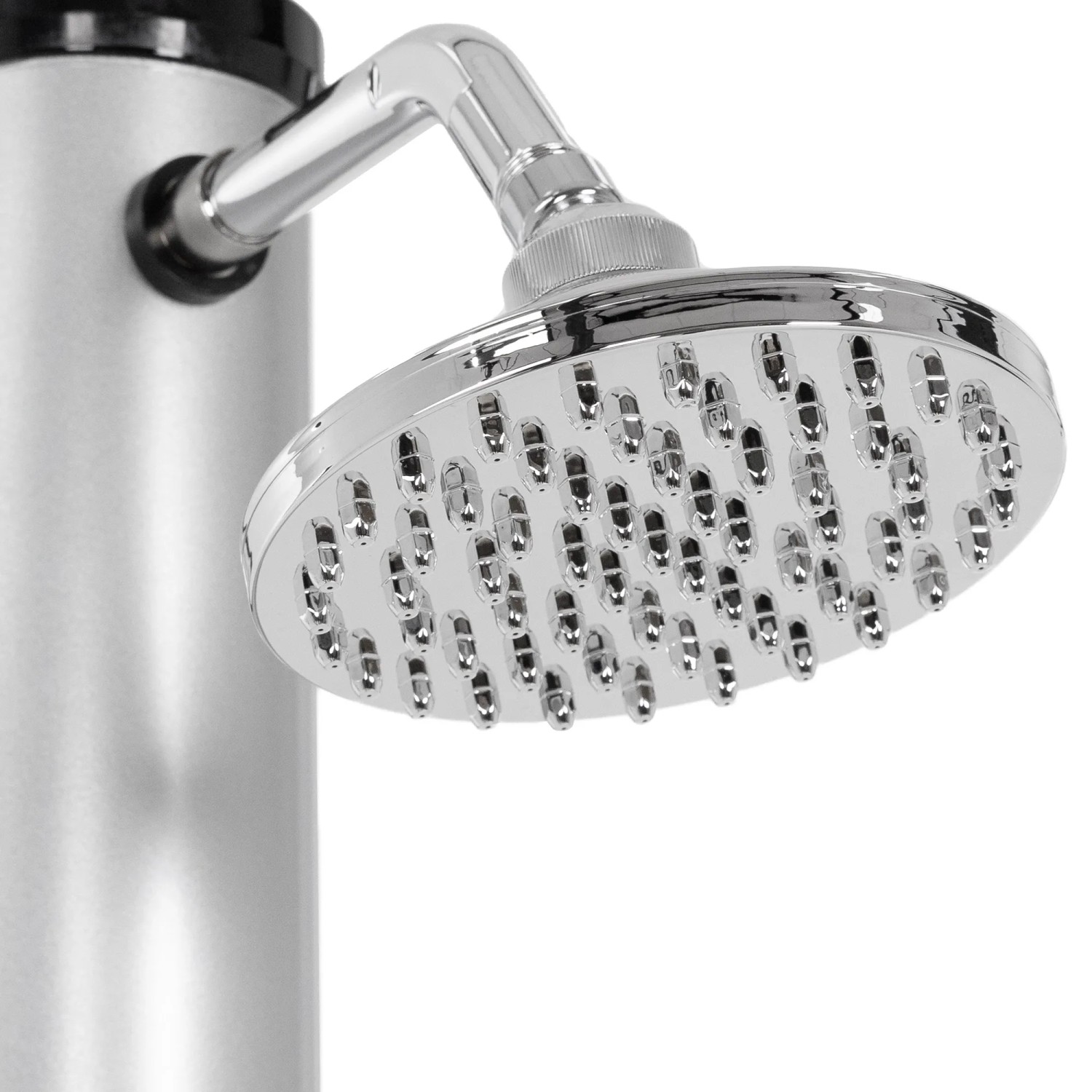 ML-Design Solardusche mit Regenduschkopf in Silber-Schwarz, Detailaufnahme.