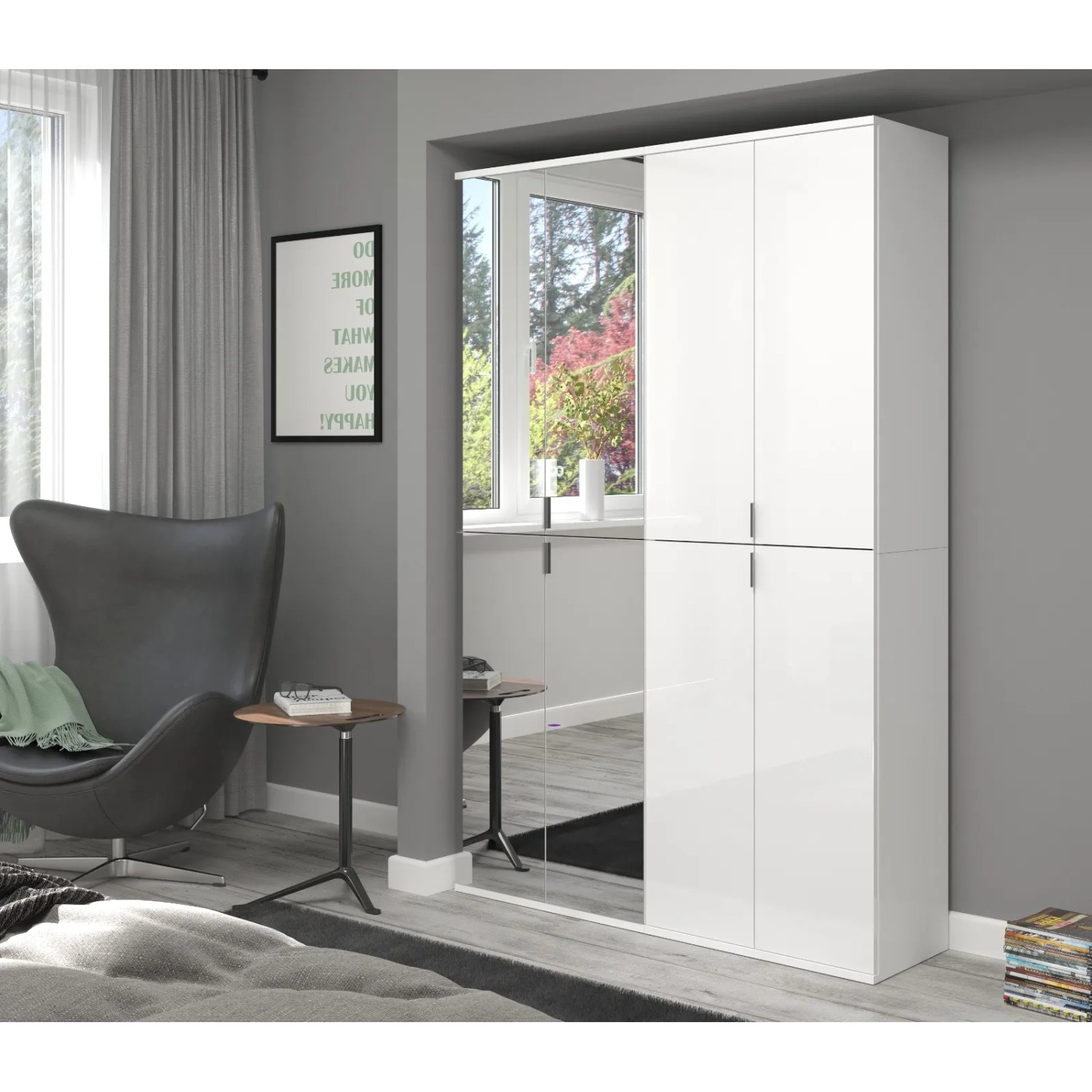 Inn.Furn Schuhschrank Weiß Hochglanz 122 cm mit Spiegel SystemX_3