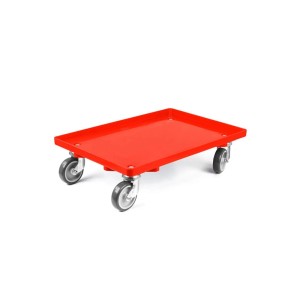 Roter PROREGAL Transportroller für Euroboxen 60x40 cm mit Gummirädern und Bremsrollen, Traglast 300 kg.