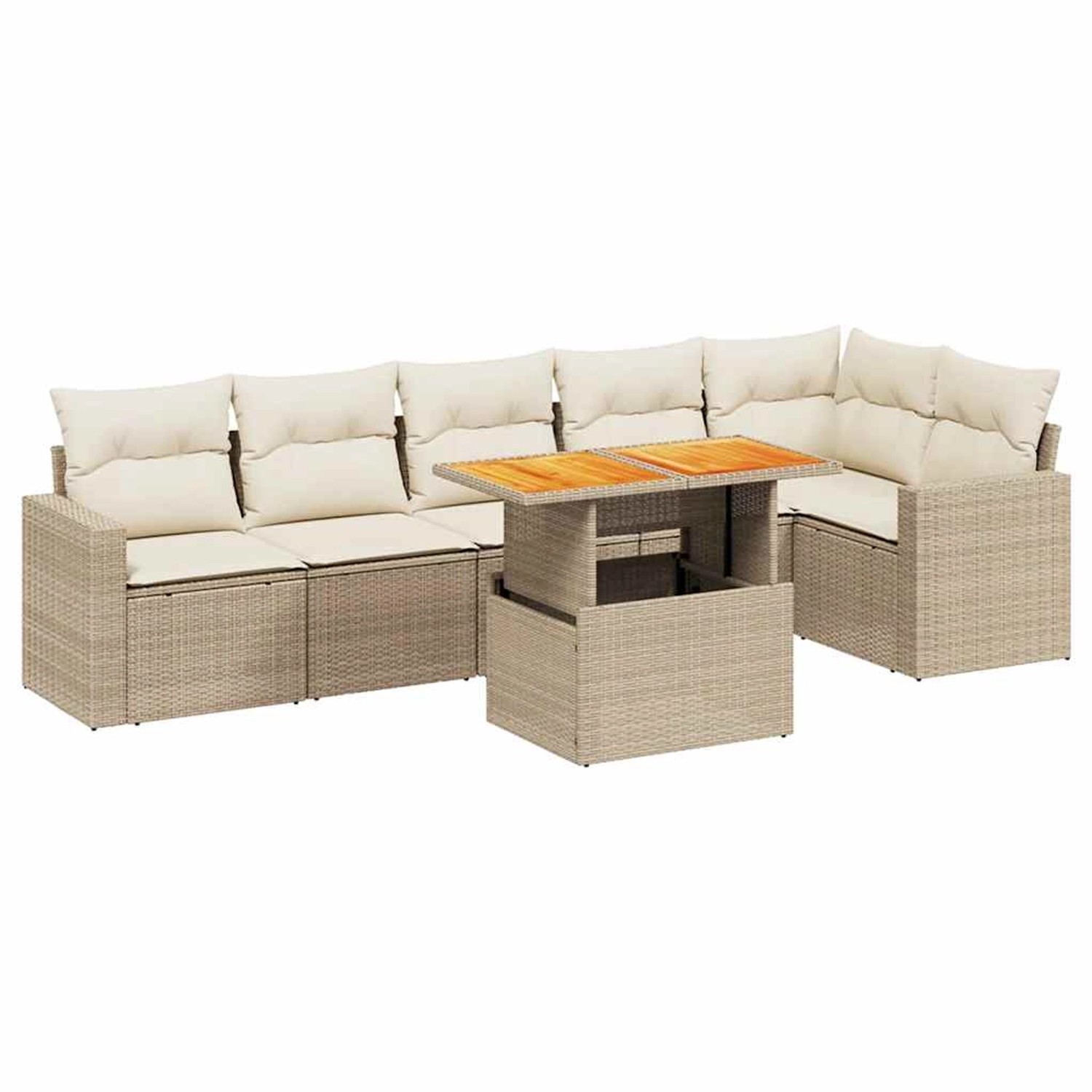 vidaXL 7-Tlg Garten-Sofagarnitur mit Kissen Beige Poly Rattan 3271324 günstig online kaufen