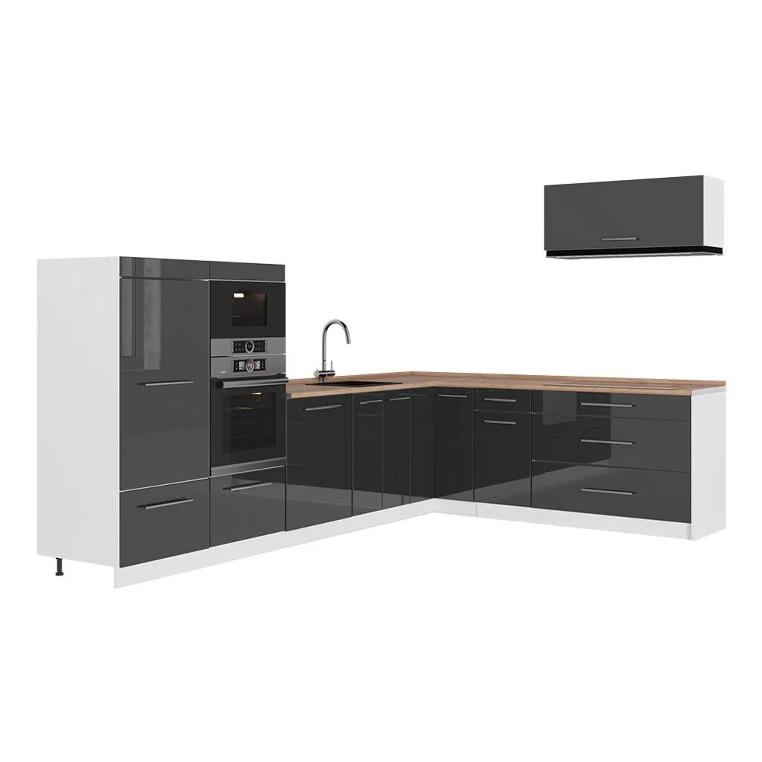 Vicco Eckküche Fame-Line Anthrazit Hochglanz/Weiß 327 x 154 AP Eiche Art Nr 64417