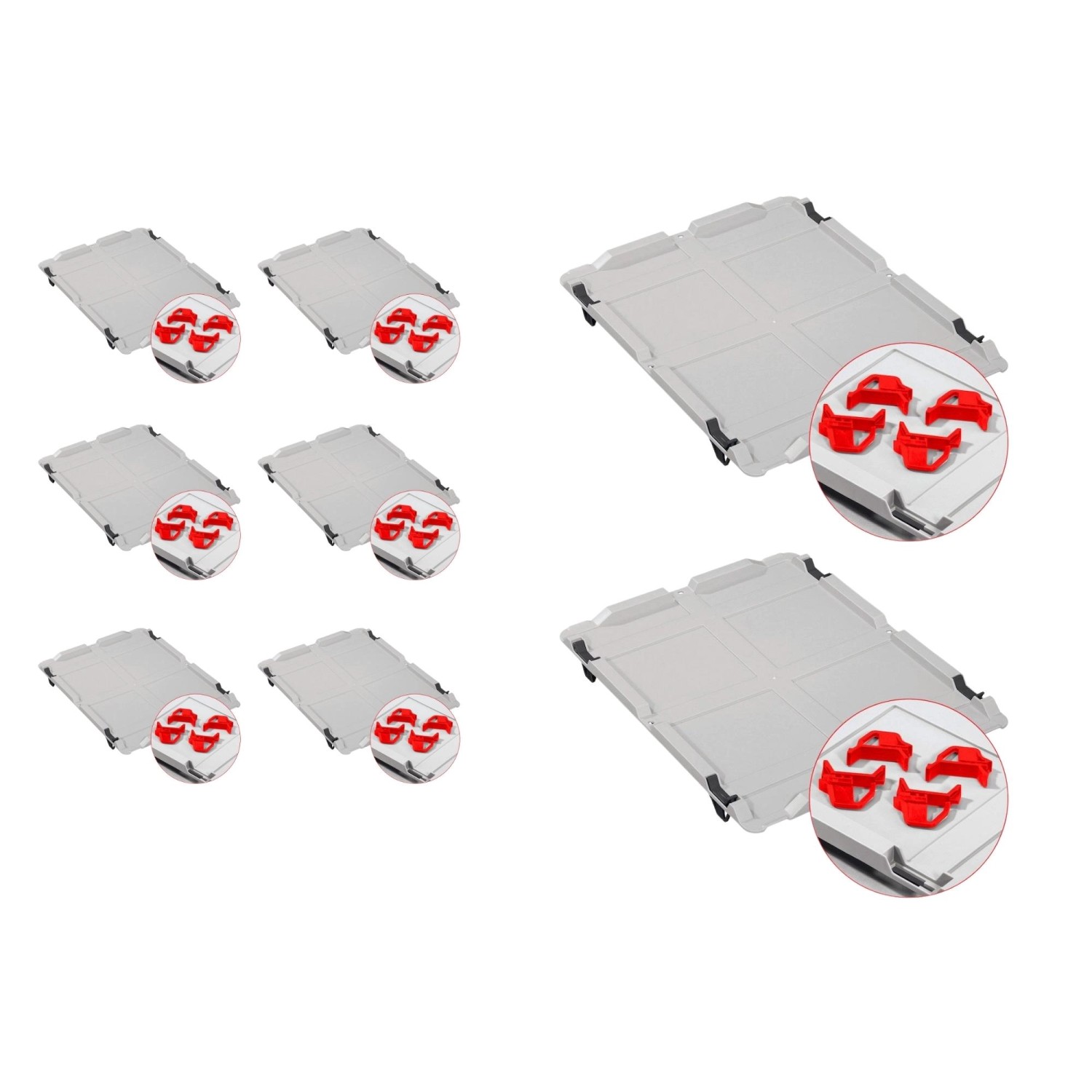 PROREGAL Spar Set: 8 Euroboxen mit Deckel & 4 Schnappverschlüssen, rot, 20L. Aufbewahrungsboxen für Industrie & Gewerbe.