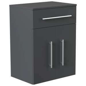 Posseik Badmöbel Levana Gr. XL in Grafit: Hängeschrank mit Schublade und zwei Türen mit silbernen Griffen.