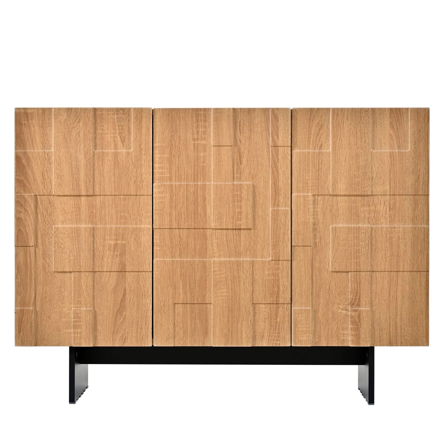 Merax Sideboard 105x33.5x76 cm Natur Schwarz 3 Türen