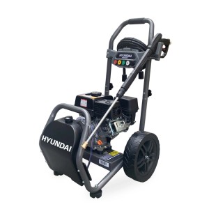 Hyundai Benzin-Hochdruckreiniger HYW3400P, schwarz-grau, mit Rädern und Schlauch. Max. 234 bar für Gartenreinigung.