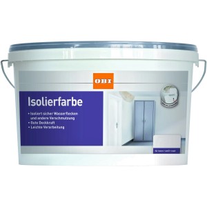 Eimer OBI Isolierfarbe, weiß, matt, 1 Liter. Zum zuverlässigen Isolieren von Wasserflecken.