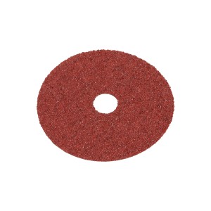 LUX Fiberscheibe, 125 mm, Körnung 24 für Winkelschleifer. Rote Schleifscheibe mit Loch in der Mitte.