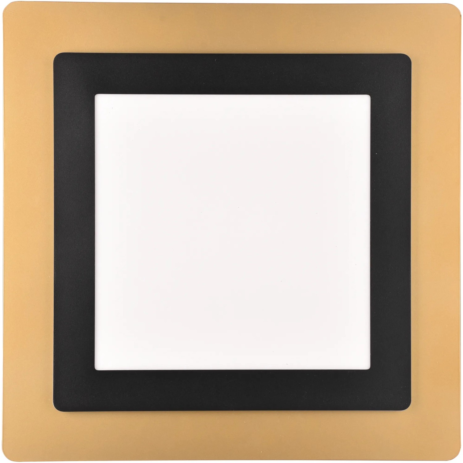 Quadratische LED Deckenleuchte Morgan in Schwarz-Gold, 45x45cm. Moderne Lampe für Wohnräume.