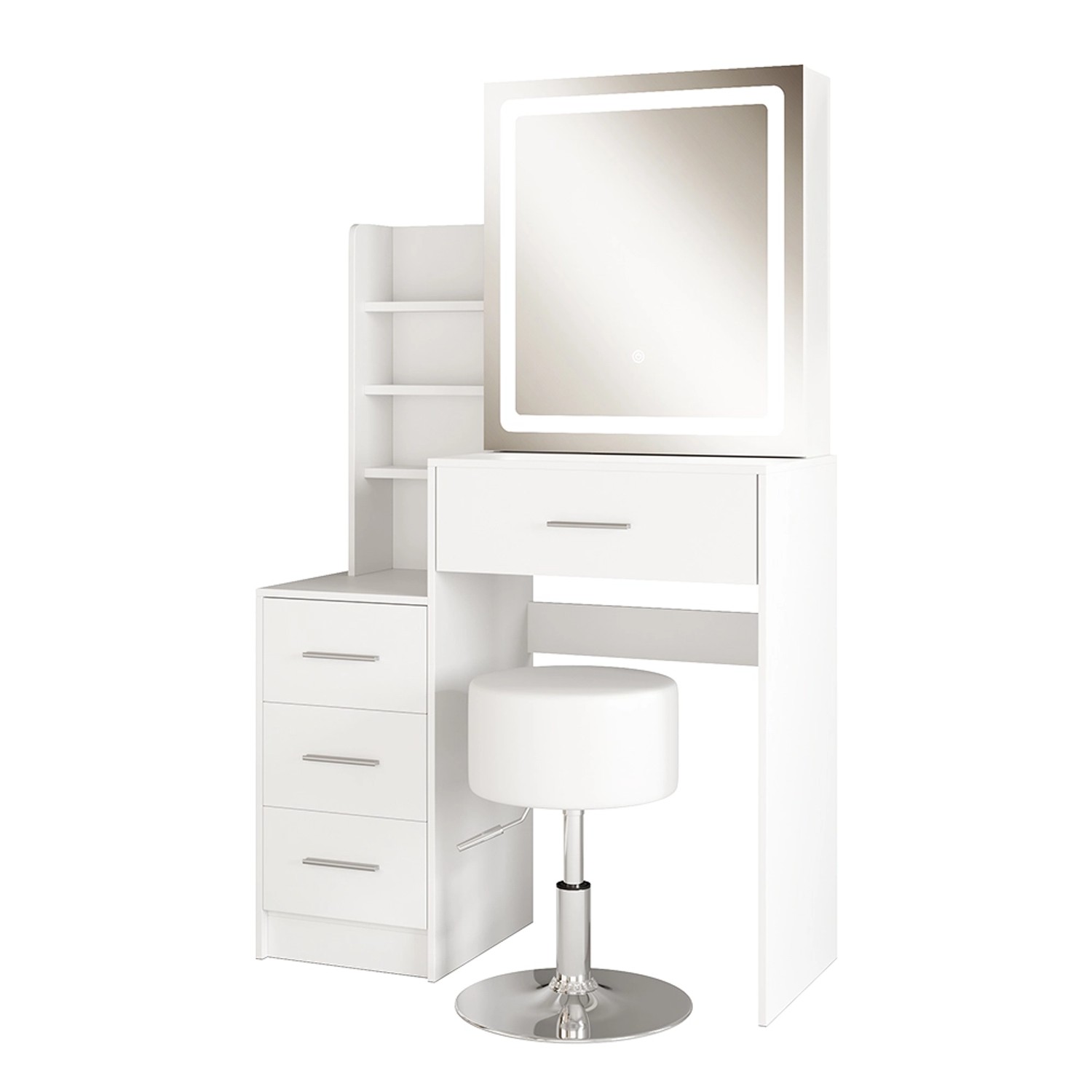 Vicco Schminktisch Lisca Weiß 80 cm mit LED-Spiegel und Hocker günstig online kaufen