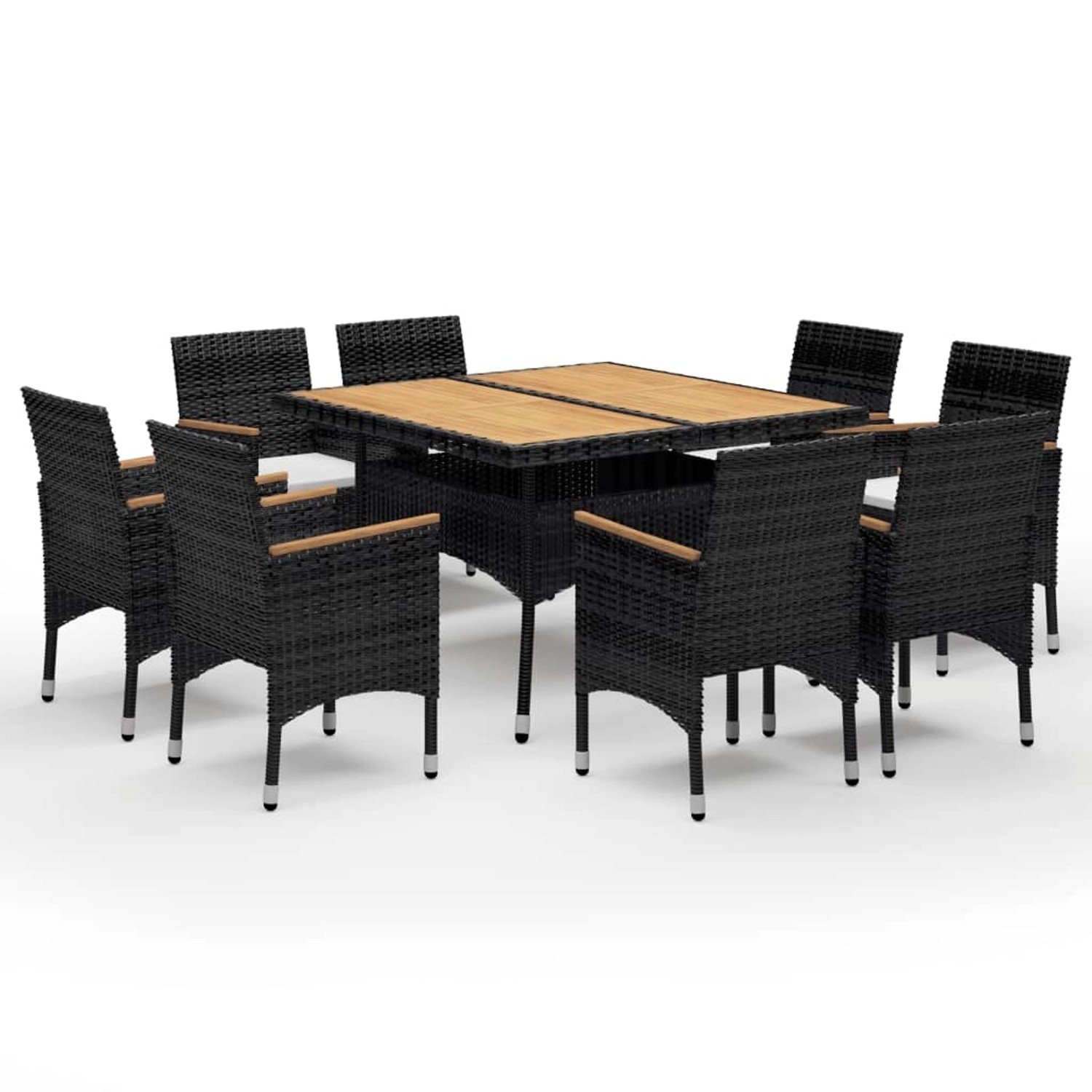 vidaXL 9-Tlg Garten-Essgruppe Poly Rattan und Massivholz Schwarz 3095899 günstig online kaufen