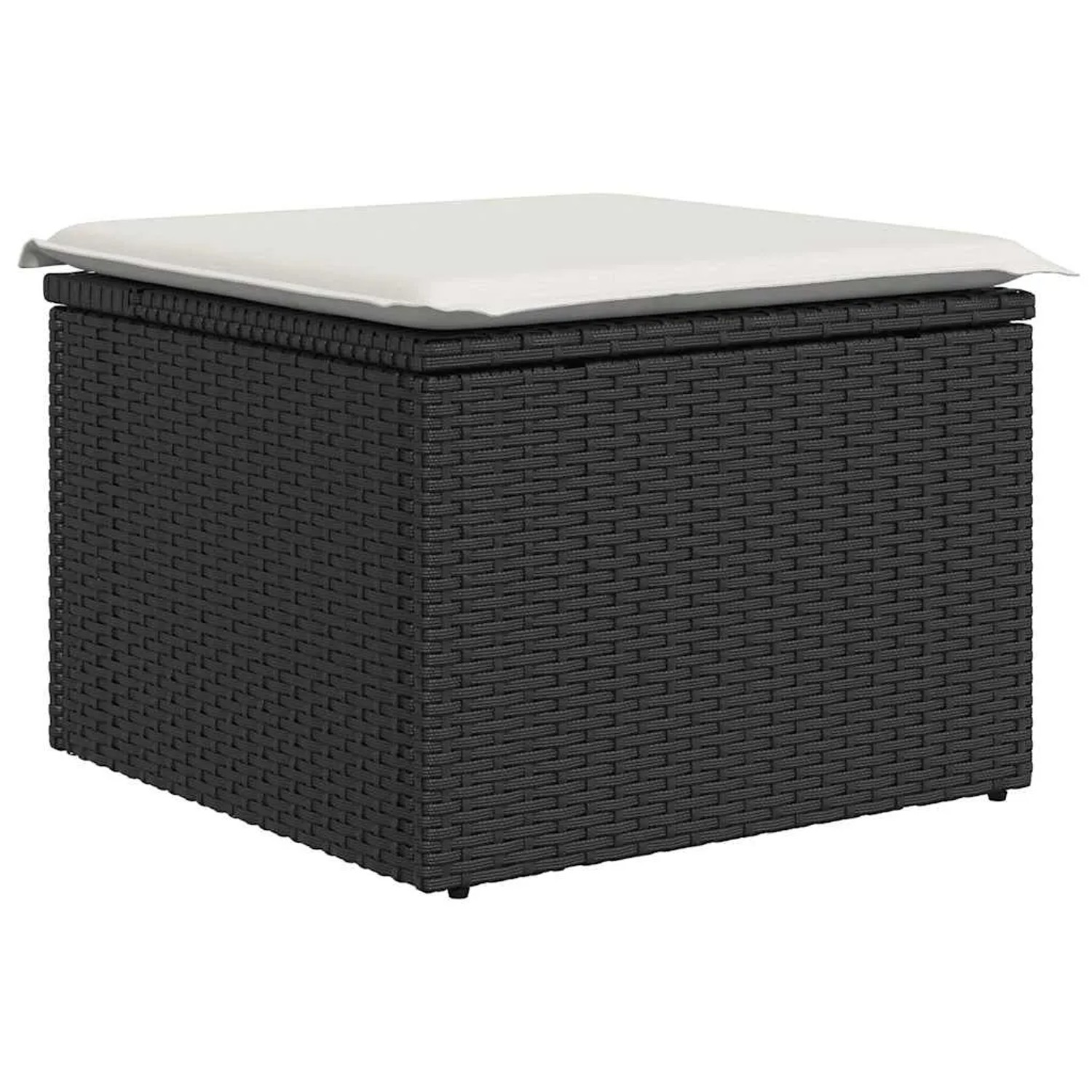 Schwarzer Poly Rattan Gartenhocker mit cremefarbenem Kissen, Teil der vidaXL Sofagarnitur.