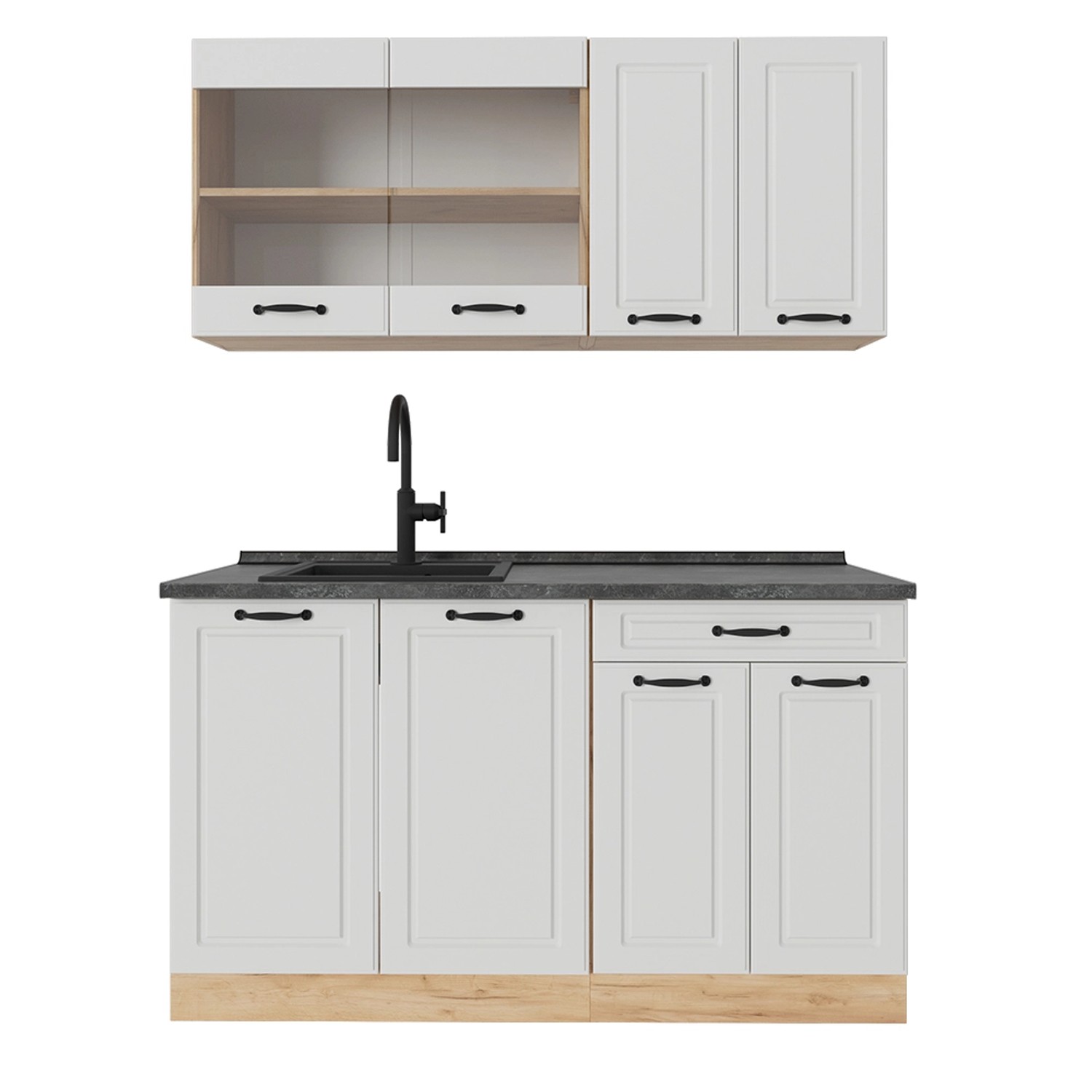 Vicco R-Line Singleküche Weiß Landhaus/Goldkraft Eiche 140 cm AP Anthrazit günstig online kaufen