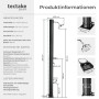 Abbildung der Tectake Solardusche Tinto 20L mit Maßangaben und Details.