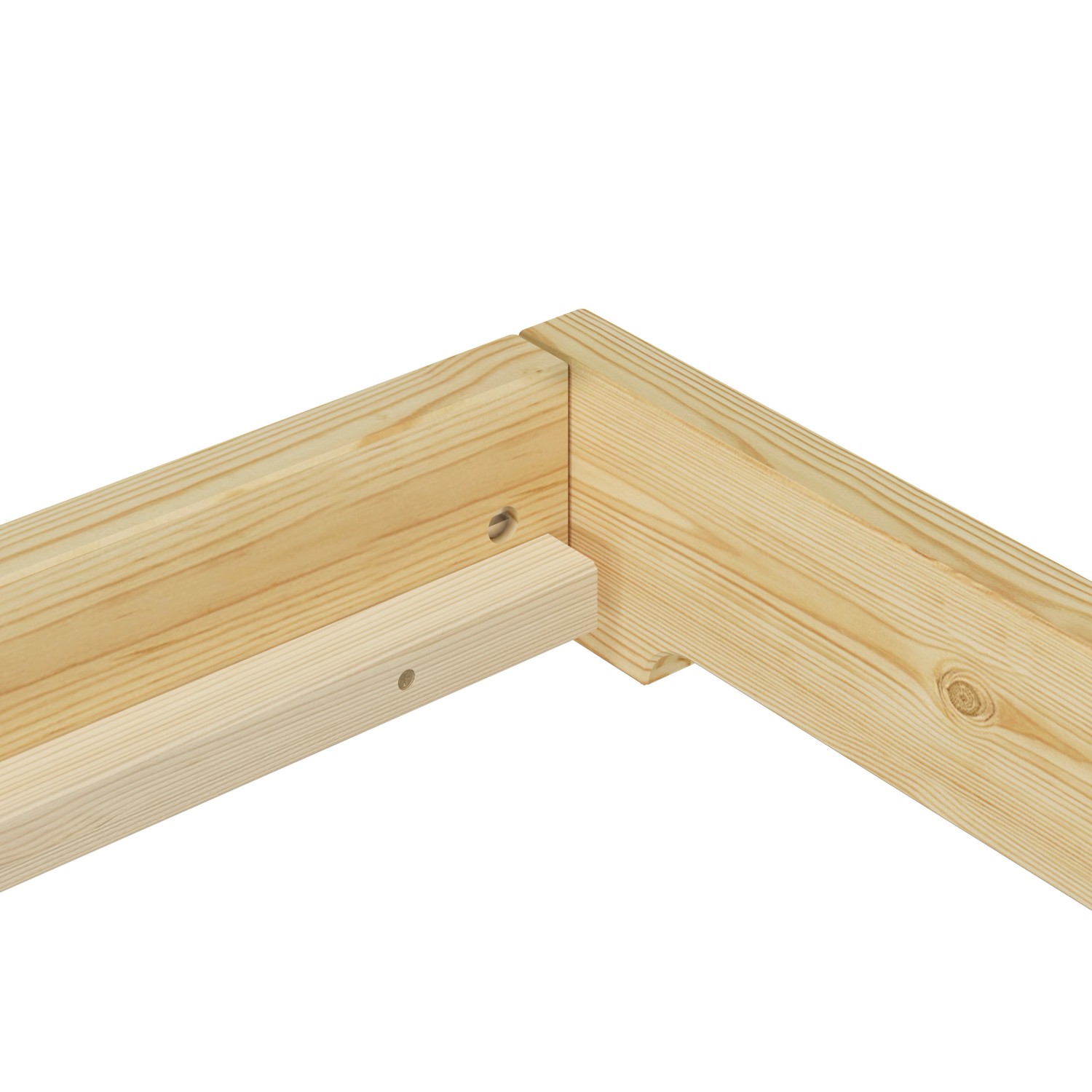 Detailansicht: Kiefer Massivholz Futonbett, extra niedrig, 140x200 cm, ohne Zubehör.