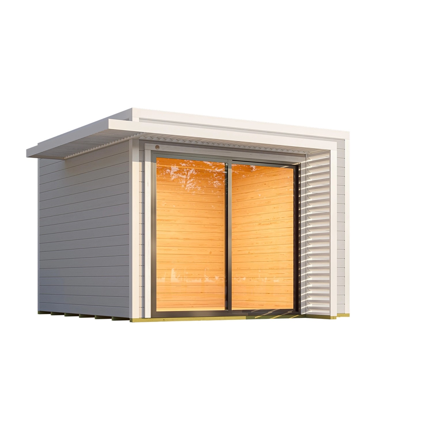Weka Gartenhaus Amberley Doppelschiebetür Grau-Weiß 300 cm x 300 cm günstig online kaufen