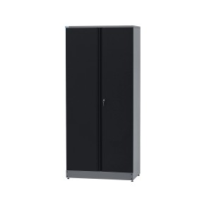 Küpper Hochschrank, 2-türig, schwarz-hellgrau, mit 4 Fachböden. Werkzeugschrank für Werkstatt und Garage.