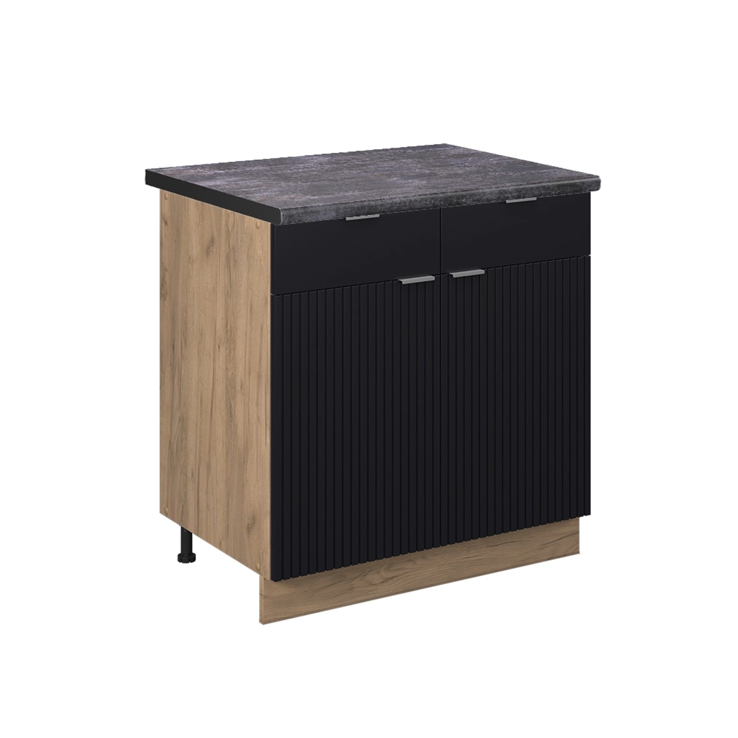 Vicco Küchenunterschrank Fame-Line Schwarz Gestreift 80 cm AP Anthrazit