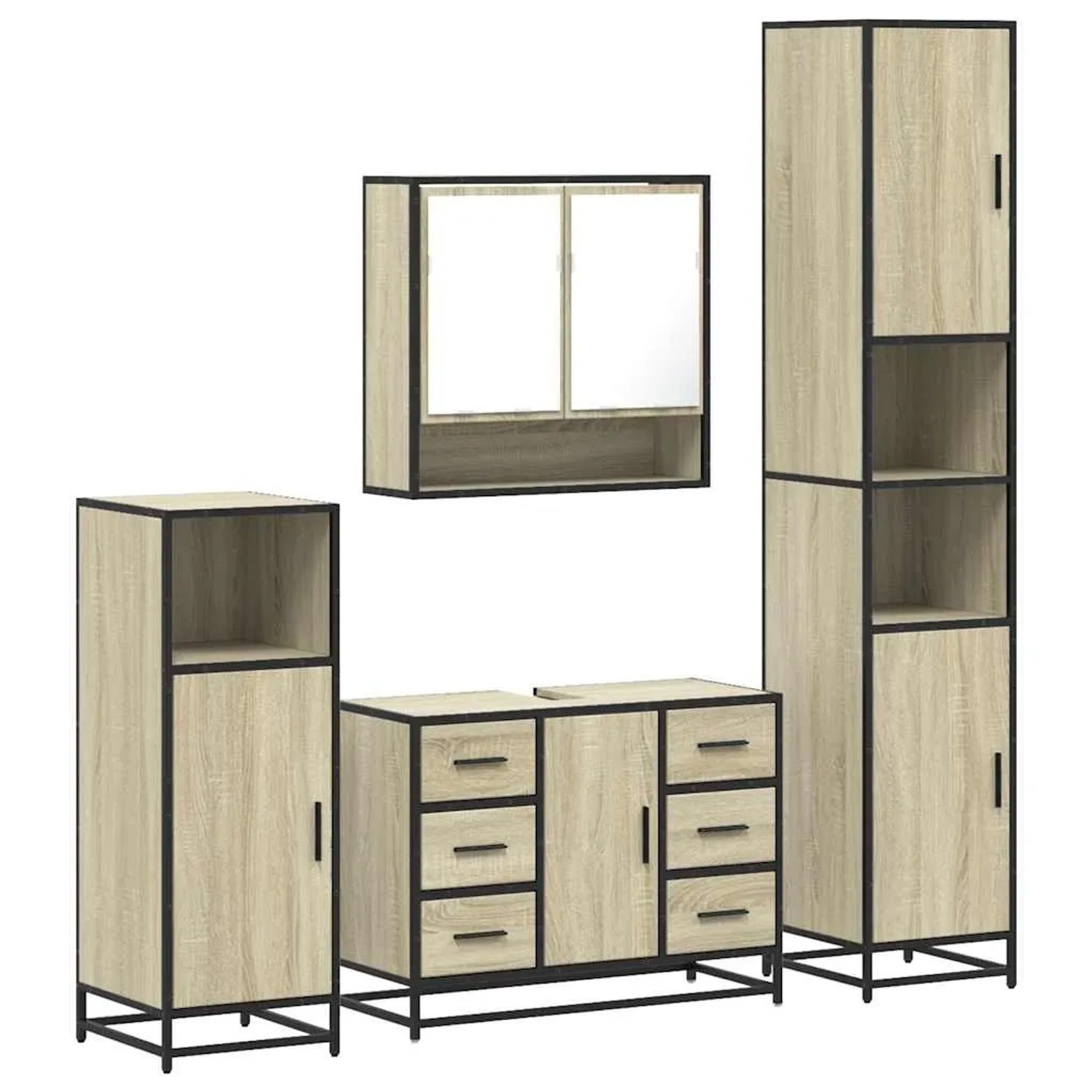 vidaXL 4-Tlg Badmöbel-Set Sonoma-Eiche Holzwerkstoff 3301231