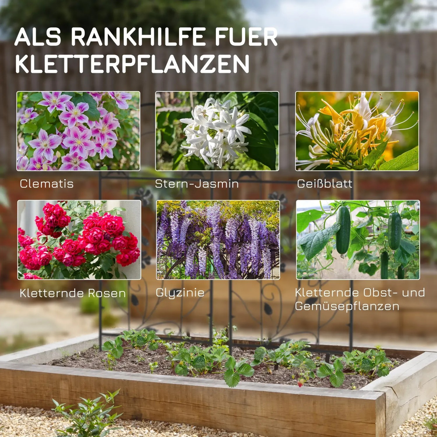 Outsunny Rankhilfe 2er Set, Gartendeko für Kletterpflanzen aus Eisen, schwarz.
